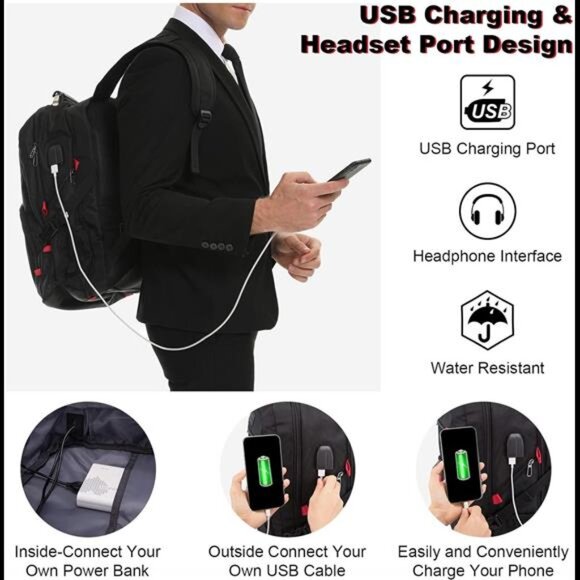 Travel Laptop Backpack Waterproof Anti Theft Backpack with Lock & USB Charging - Picture 4 of 7
